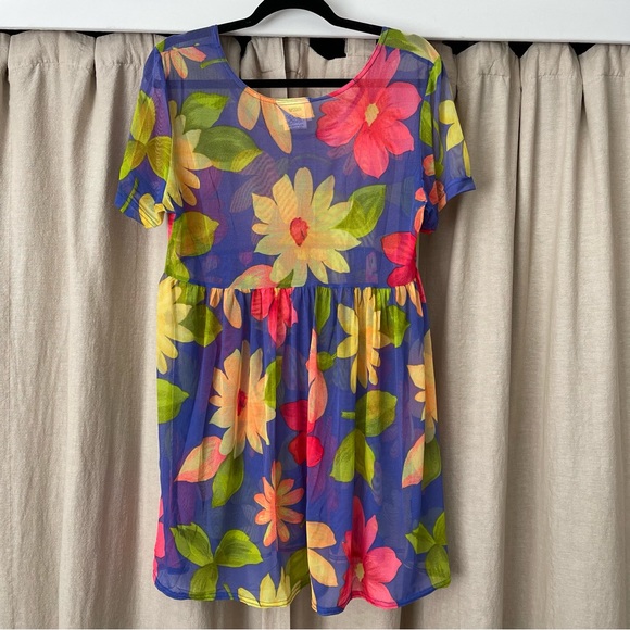 Cole of California by Ann Cole Sheer Swim Cover-up Floral 90s Babydoll L - Picture 5 of 5